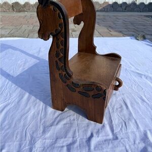 Hand-Carved Wooden Giraffe Step Stool Chair with Drawer – Nursery Decor